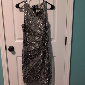 Adrianna Papell Silver Sequin Mini Dress